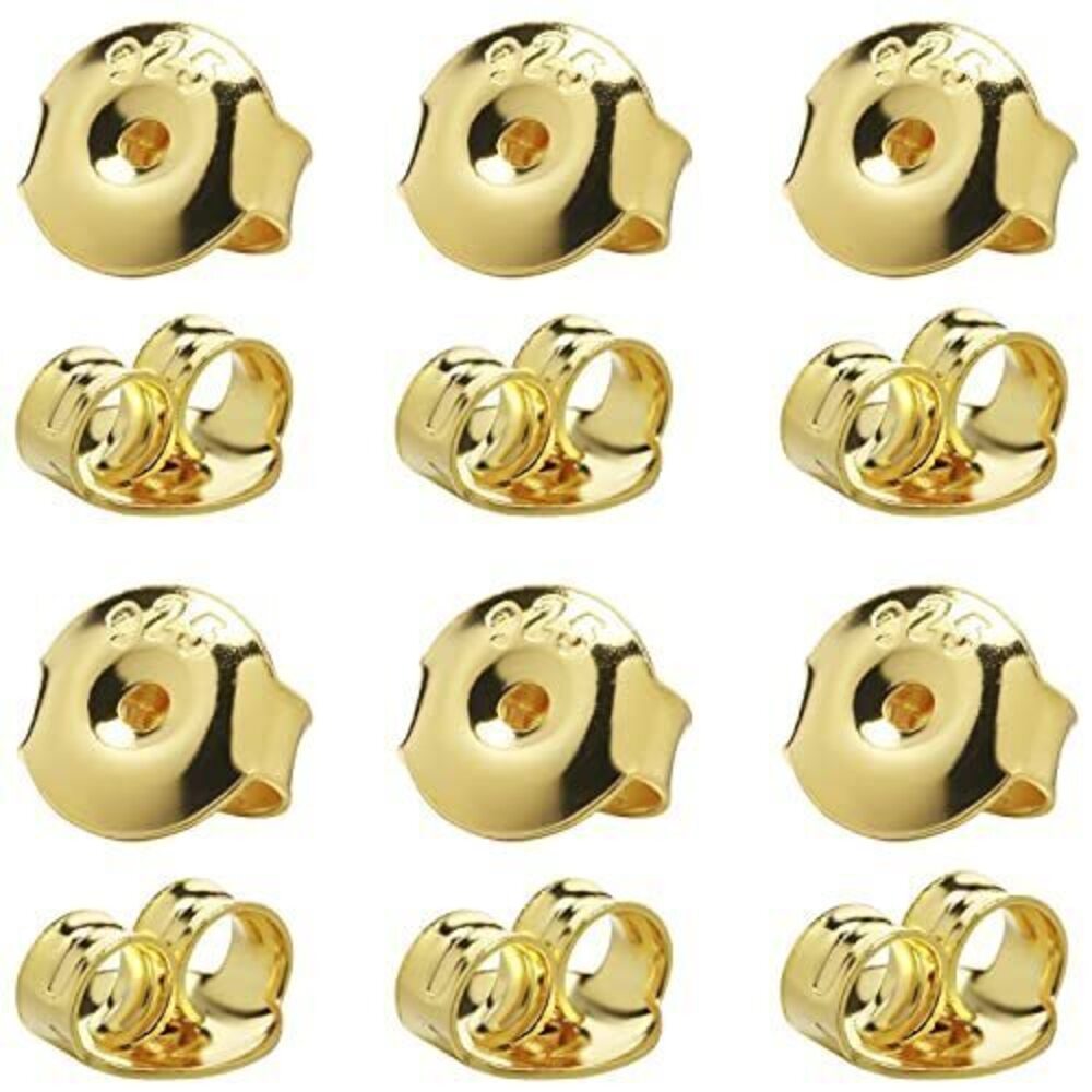 3309 12PCS 925 Silver Earring Backs Replacements, 18K Gold Plated